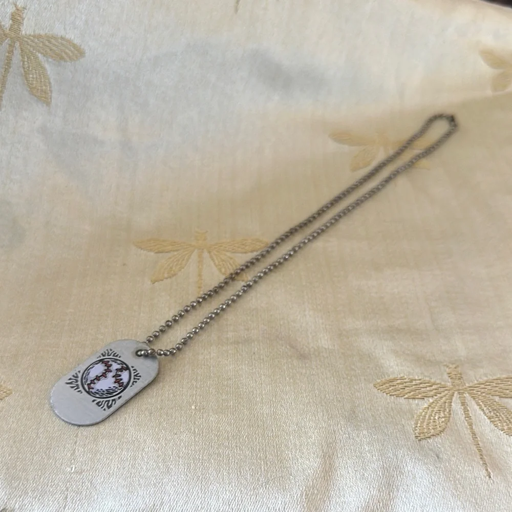 Boys Baseball Dog Tag Style Philippians 4:13 Chain Necklace.